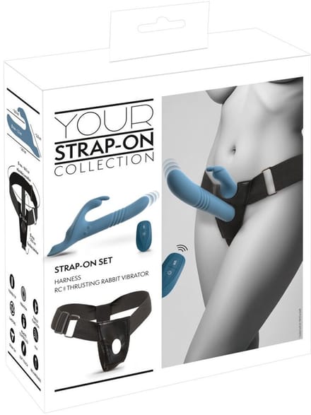 Strap On met Stotende Rabbit Vibrator Met Afstands Bediening - Vibrerende Voorbinddildo met Remot3 Control