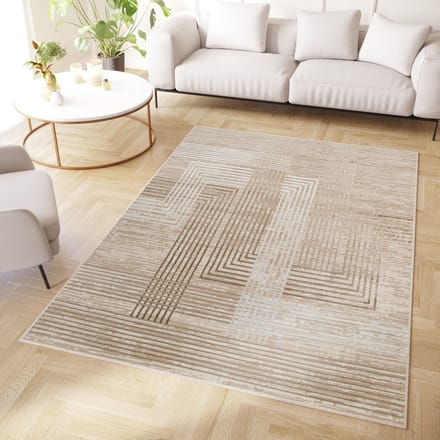 Tapiso Crystal Vloerkleed Beige Bruin Lijnen 3D Effect Tapijt Maat- 80x150
