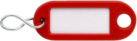 Sleutellabel met ophangoog en S-haak kunststof - Rood