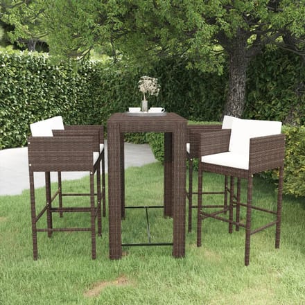 vidaXL - 5-delige - Tuinbarset - met - kussens - poly - rattan - bruin