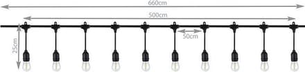 Prikkabel met hanglampen - 5 meter - 10 lampen - Warm wit - 24V