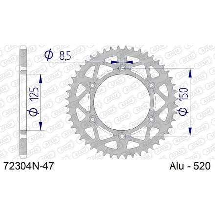 Aluminium tandwiel achter Afam 520 47 dents