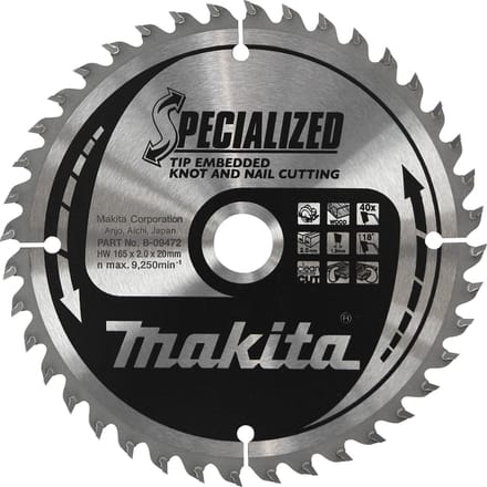 Makita 355 x 30 mm 40-tands Cirkelzaagblad Hout (noest/spijker) | Embedded Tip - B-09466