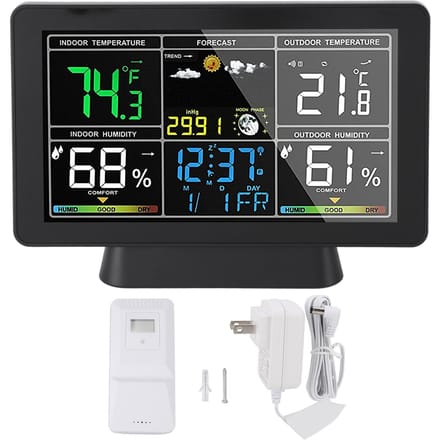 Thermomètre sans fil 7,5 pouces intérieur extérieur, écran couleur à rétroéclairage réglable, humidité, température gray