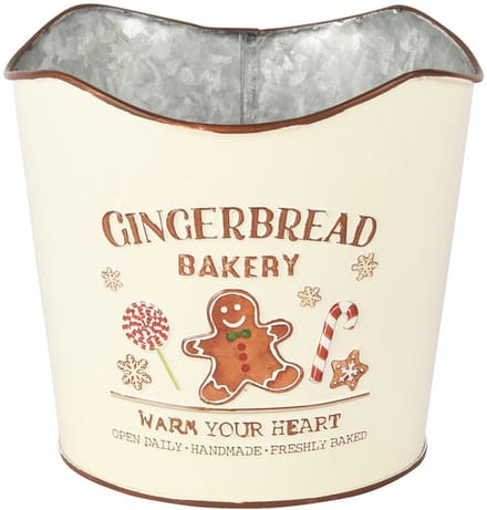 Dekoratief | Bloempot 'Gingerbread Bakkery', beige/bruin, metaal, 15x15x13cm | A255911
