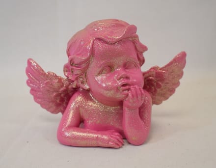 -ZoeZo Design - engel - kerstengel - roze - pink - glitter - polyresin - Hoogte 10 cm - Br 14 cm