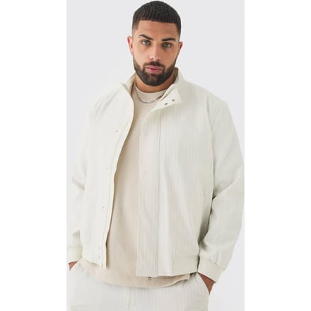 Plus Stripe Seersucker Funnel Neck Smart Jacket | Ecru | Size 56