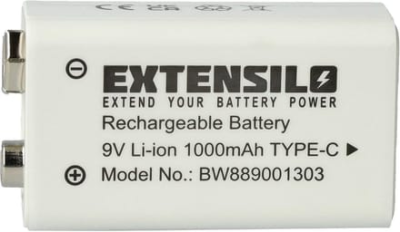 Oplaadbare 9V Blokaccu Li-Ion met Hoge Capaciteit en USB-C Poort