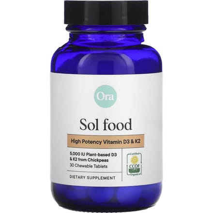 Ora, Sol Food, Vitamine D3 et K2 à haute puissance, 30 comprimés à croquer