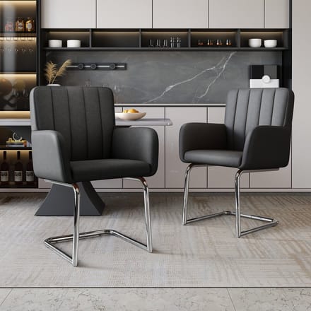 MODFU - Eetkamerstoelen Set Van 6 - Gestoffeerd - Verticale Stiksels - Modern - Voor Eetkamer - Kunstleer - Zwart