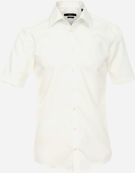 VENTI modern fit overhemd - korte mouw - popeline - beige - Strijkvrij - Boordmaat: 39