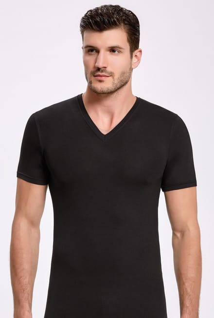 ilke® Bamboe Heren T shirts Met V Hals - Zwart -S