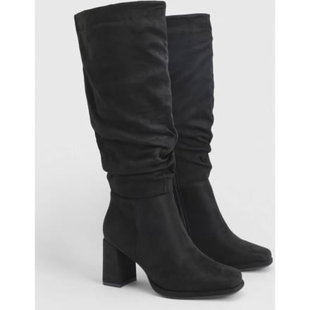 boohoo Dames Wijde Pasvorm Faux Suede Blokhak Knielaarzen | Black | Maat: 3