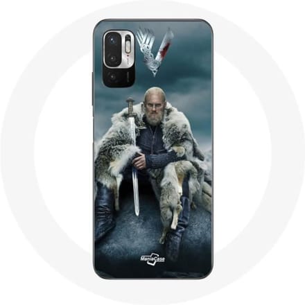 Coque - Vikings - Xiaomi Redmi Note 10 5G - Souple - Gris - Ragnar Lothbrok logo V Epée grijs