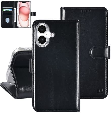 TUNIQ iPhone 16 Book Case hoesje Pasjeshouder voor 3 pasjes - Hanger - Zwart