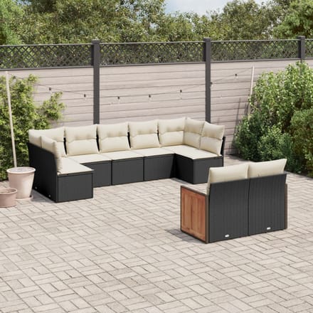 vidaXL - 9-delige - Loungeset - met - kussens - poly - rattan - zwart