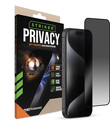 Striker Screenprotector geschikt voor Apple iPhone 15 Pro Glazen | Striker Xtreme Impact Privacy Screenprotector Privacy - Case Friendly - Zwart