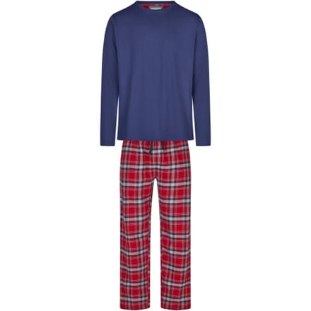 Phil & Co Lange Heren Pyjama Set Met Flanellen Pyjamabroek Rood/Blauw - Maat XL