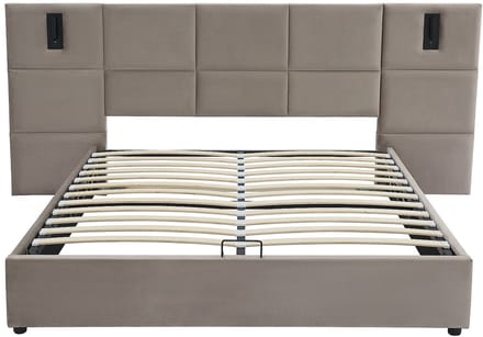 Vente-unique Bed met opbergruimte fluweel taupe 160 x 200 cm