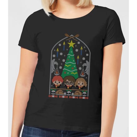 Harry Potter Hogwarts Tree dames kerst t-shirt - Zwart - S