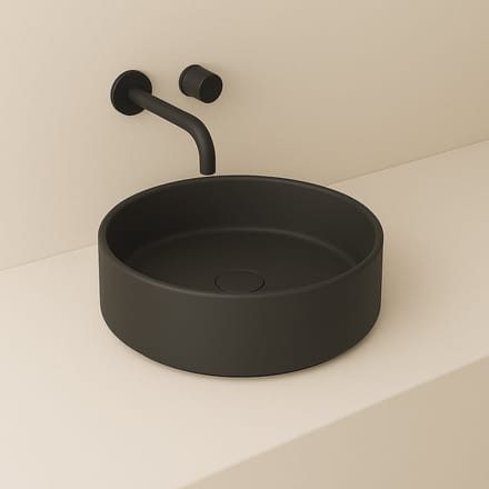 AquaVik Waskom Länk Keramiek Rond 40x12 Mat Zwart