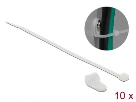 Tie-wraps met montageklem | 300 x 4,8mm | transparant | 10 stuks