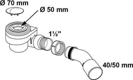 KIRCHHOFF PP Douche- en badafvoer 50 mm, chroom, 1 1/2" x 40/50 mm, met afdekking, 70 mm