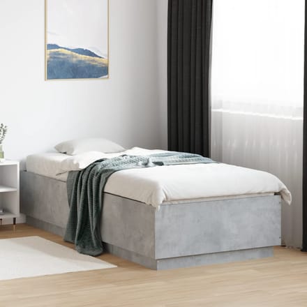vidaXL - Bedframe - met - LED-verlichting - bewerkt - hout - betongrijs - 90x200 - cm