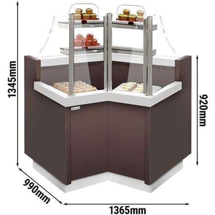 GGM Gastro Eckkühl- & -kuchentheke RIGA - 1050mm - 2 Ablagen Bruin / Wit