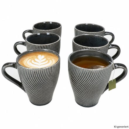 6-delige set SID Dark koffiemokken met ribbel-relief van steengoed – 24320869