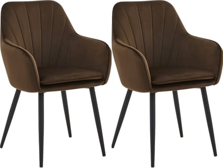 Colenis® - Melissa Eetkamerstoel - Set Van 2 - Bruin - Velvet - Met armleuning