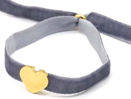 Armband Dames - Hartje RVS - Fluweel - Lengte Verstelbaar - Grijs – valentijn – cadeau