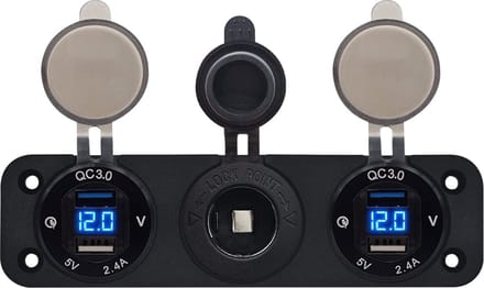 ProRide 12V USB Autolader 2 Poorten - 5V/2.4A - Voltmeter en 12V/24V Sigarettenplug - Drievoudig inbouw