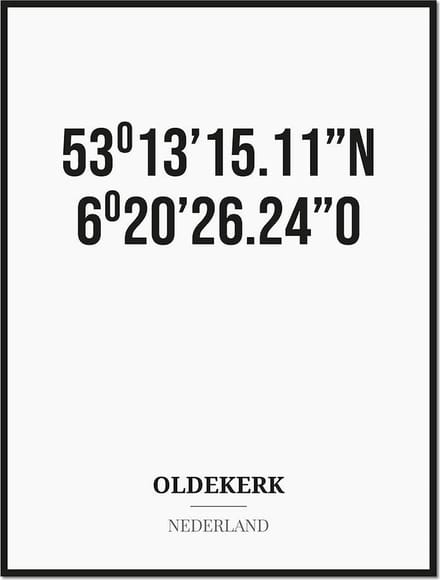 Poster/kaart OLDEKERK met coördinaten