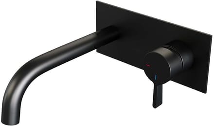 Brauer Black Edition Inbouw Wastafelmengkraan met Gebogen Uitloop en Afdekplaat Model E1 Mat Zwart