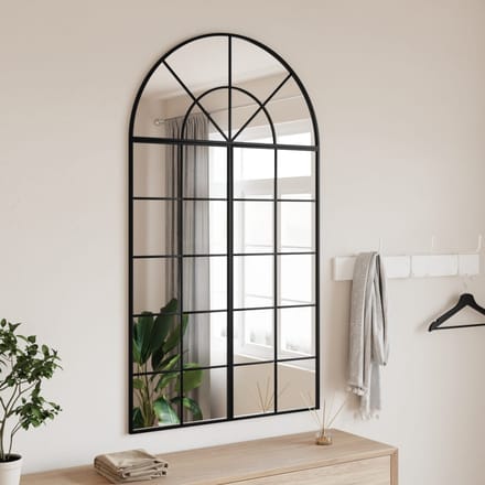 Vidaxl Wandspiegel, Zwart, 80X140 Cm, Afgerond Met Boog, IJzer