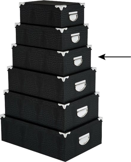 5Five Opbergdoos / Box - zwart - L36 x B24.5 x H12.5 cm - Stevig karton - Crocobox