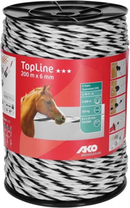 AKO TopLine schrikkoord wit/zwart 6mm-200m TriCOND 0.25mm