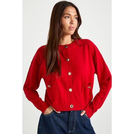 boohoo Dames Ribgebreide buttoncardigan | Red | Maat: Small