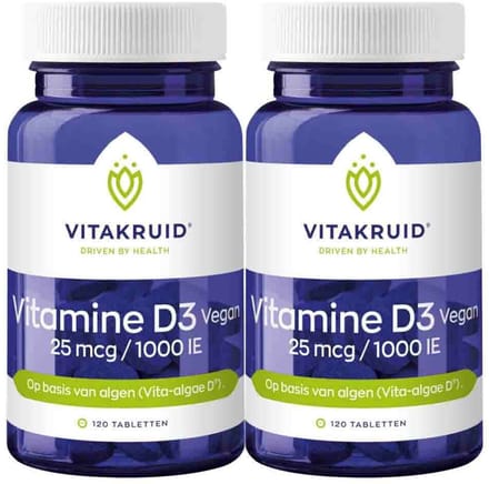 Vitakruid - Vitamine D3 25 mcg Vegan - 2 x 120 tabletten - Voordeelverpakking