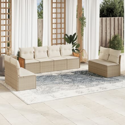 vidaXL - 8-delige - Loungeset - met - kussens - poly - rattan - beige