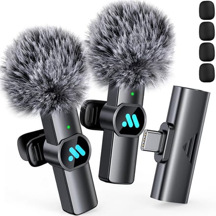 Draadloze Microfoon - 2 Stuks - Lavalier - Windshields - Dasspeld - Type-C - Plug & Play - Zwart