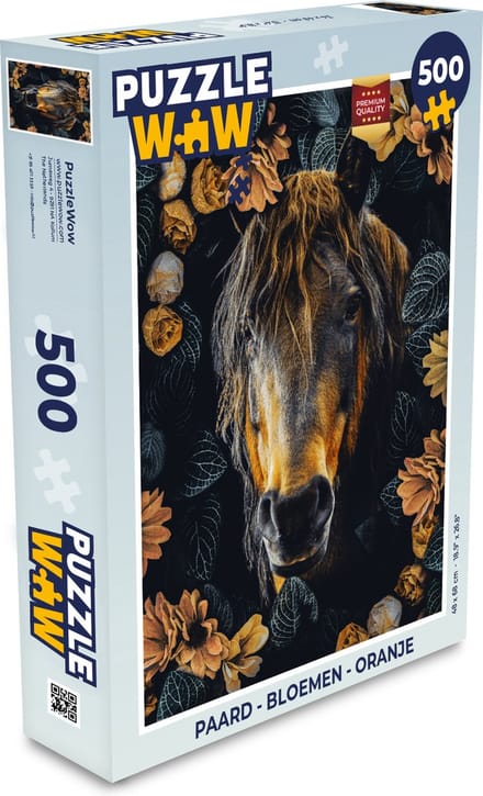 Puzzel Paard - Bloemen - Oranje - Legpuzzel - Puzzel 500 stukjes