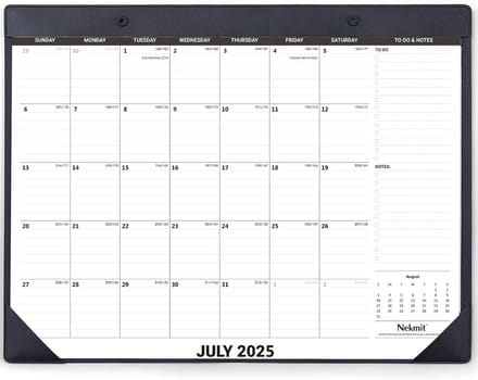 Grote bureaukalender 2025-2026 met PU-kunstleer onderlegger, 60 x 40 cm, juli 2025 - juni 2026