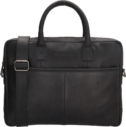 Hide & Stitches Wolga Laptoptas 15,6 inch (34.5x19.4 cm) - 100% Leer - Zwart