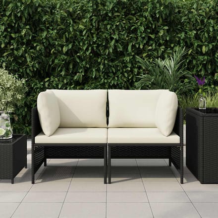 vidaXL - Tuinbank - 2-zits - met - kussens - poly - rattan - zwart