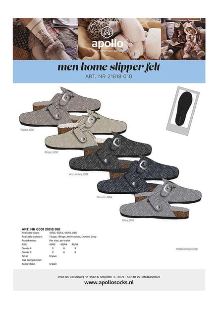 Instap pantoffels heren - Vilt - 41/42 / Beige