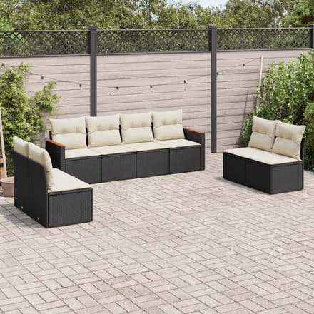 vidaXL - 8-delige - Loungeset - met - kussens - poly - rattan - zwart