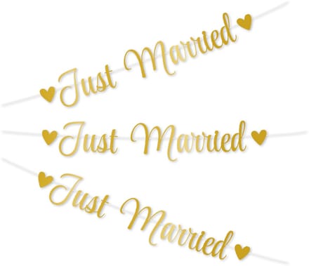 BTH - Just Married - Slingers - Bruiloft - Huwelijk - Decoratie - Vlaggenlijn - Versiering - Goud - Vlaggetjes
