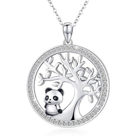 Mode Schattige Panda Hanger Dierlijk Rond Gesimuleerde Opaal Bamboe Ketting zilver